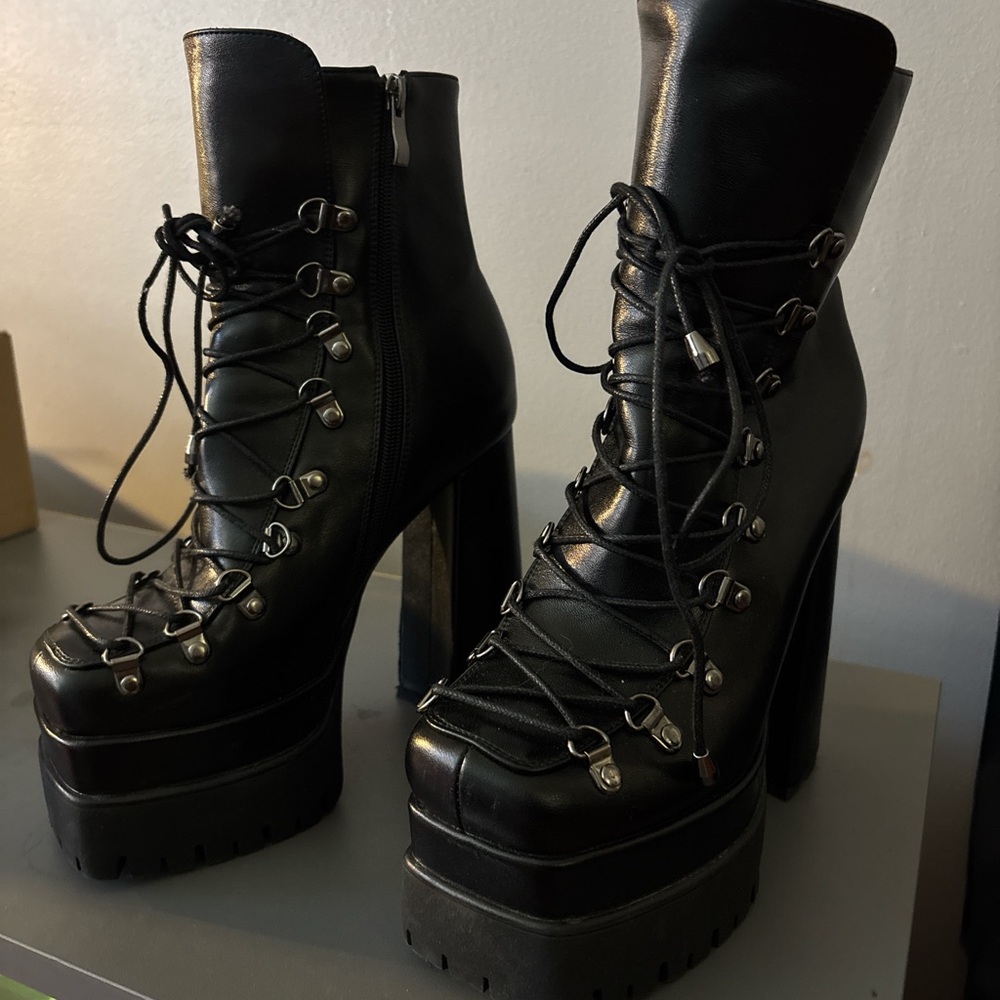 Black Platform Lace-Up Boots